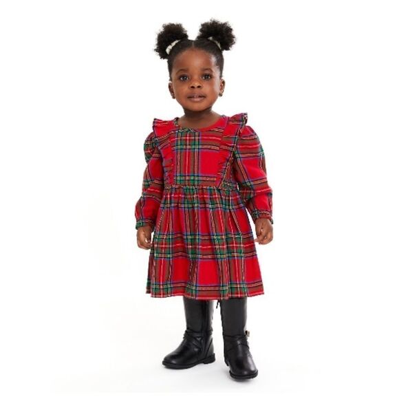 Baby Girl Plaid Long Sleeve Dress With Tights 2-Piece Set Size 24M - Picture 2 of 9